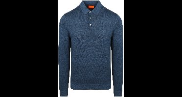 Suitable Longsleeve Poloshirt Flat Knit Blauw - Maat M - Heren - Polo shirt Heren met Lange mouwen