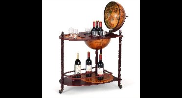 Minibar – Wijnrek – Cocktailbar – Tafelbar – Wijnkast – Houten Minibar Op Wieltjes – Compact En Mobiel – Massief Hardhout