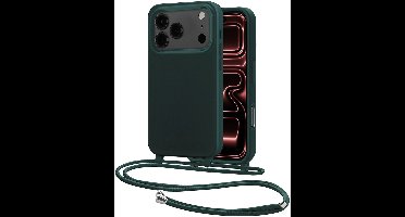 Hoes Geschikt voor iPhone 17 Pro Met Telefoonkoord - Siliconen Hoesje Backcover Met Ketting - Donkergroen