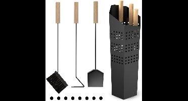 Goodivery ® 4-delige moderne haardovenset, zwart, met standaard, asschep, pookhaak en haardborstel, haardaccessoires voor houtkachels, zwart