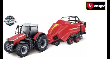 Bburago Massey Ferguson 8740S - Modelauto - Schaal 10 CM - Rood/Zwart