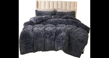 3-Delige Dark Gray Plush Shaggy Dekbedovertrekset — Stoer & Comfortabel - 200x200cm