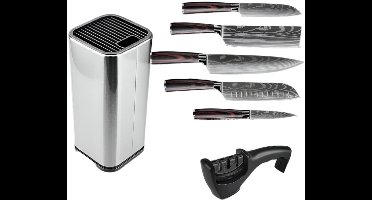 Keukenmessen - Knife set - Chef Knife - Knives - Kitchen Knife - Koksmes voor keuken - Damascus Santoku Messenset - Japans Scherp Hakmes Snijmes - 7-Delige Houderset