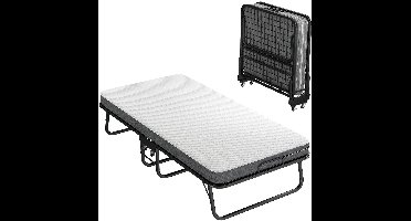 Opvouwbaarbed – Logeerbed – Vouwbed – Bedbank – Slaapbank – Zwart Metalen Frame – 90x190 cm – 10 cm Traagschuim Matras – 4 Zwenkwieltjes