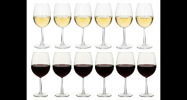 Cookinglife Rode en Witte Wijnglazen Set Milena 12 Stuks - Rode en Witte Wijnglazen Set - Wine Glasses - Wijnglazen voor Diner - Wijnglazen voor Borrel - Wijnglazen Cadeau - Glas Transparant - Vaatwasserbestendig, , Set Van 12