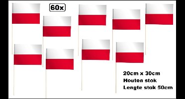 60x Luxe Zwaaivlaggetjes op stok Polen 20cm x 30cm - lengte stok 50cm - Zwaai vlaggetjes thema feest voetbal festival uitdeel