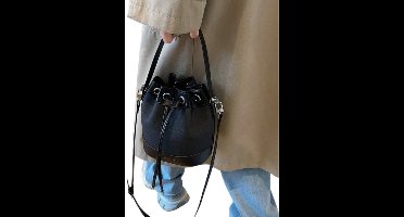 S&E Geweven Bucket Bag – Casual Crossbody & Schoudertas – Drawstring Sluiting - Zwart 3