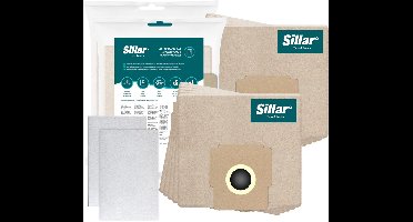 Sillar, set stofzuigerzakken, papier 10 stuks + 2x inlaatfilters, 2 filterlagen, vervangingsonderdeel, geschikt voor stofzuigers Zelmer Elf Cobra Meteor Odyssey
