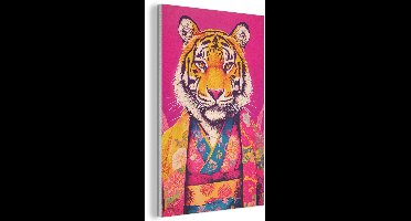 Akoestisch wandpaneel 60x90 cm - Vilt schilderij Tijger - Kimono - Planten - Roze - Akoestische panelen - Geluidsdempende wanddecoratie - Geluidsisolatie woonkamer - Muurdecoratie geluidspanelen