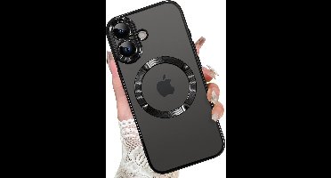 Magsafe Hoesje Geschikt voor iPhone 17 hoesje Transparant / Zwart - Lens beschermer – backcover