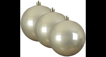 Decoris Kerstbal - 3x - licht parel/champagne - groot - 14 cm - kunststof - glans - kerstversiering