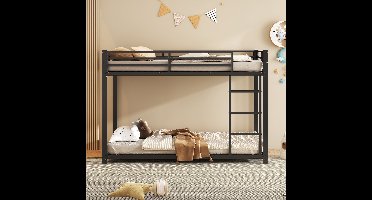 Kinderbedden, stapelbedden, metalen bedden, metalen stapelbedden - 90x200 cm klassieke vorm - zwart