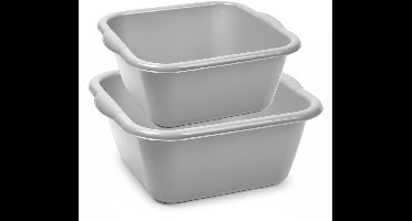 Plasticforte afwasteilen set - afwasbak - kunststof - 10 en 15 liter - grijs - huishoud emmers