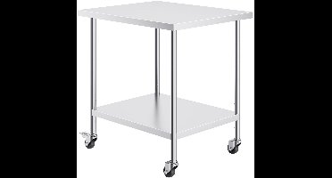 Roestvrijstalen Werktafel – Keukentafel – Werkbank – RVS Tafel – Industrieel Werkblad – 30x46x97 cm – 4 Zwenkwielen Met Rem – 3 Verstelbare Opbergplanken