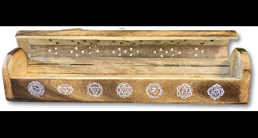 Wierook brander met Chakra tekens - Mangohout- wierook houder