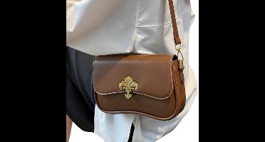 S&E Elegante Dames Flap Schoudertas – Strak Design – Luxe Metallic Accent – Perfect voor Avond en Casual Chic - Bruin