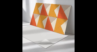 Wallfluent Vinyl Wandpaneel - Geometrische driehoeken in lay-out Zelfklevend Wandpaneel - 100 cm x 50 cm - Oranje PVC wandpaneel - Set van 1 - Rechthoekig Wandbekleding Vinyl - Abstractie Wandpaneel - PVC Muurpaneel - Wandpaneel Keuken en Badkamer