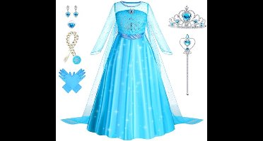 Foierp Elsa Prinses Kostuum - Elsa Prinsessenjurk met 9 Prinses Accessoires, Elsa Anna Meisjes Prinses Jurken voor Feest Kerstmis Carnaval Halloween Bruiloft Verjaardags