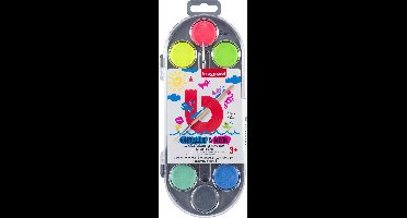 Waterverfset Bruynzeel Kids met penseel set à 12 metallic- en neonkleuren | 6 stuks