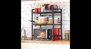 -magnetronrek - 4 haken - zwart -magnetronrek met 3 niveaus - 32D x 60B x 48H