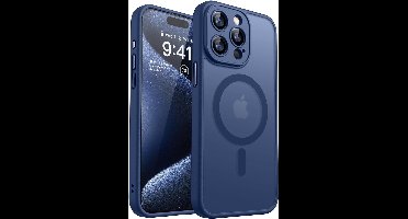 Hoesje Geschikt voor iPhone 15 Pro Max Hoesje Donker Blauw - Hoesje Geschikt voor MagSafe iPhone 15 Pro Max - Shockproof Back Cover met Lens beschermer