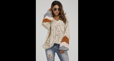 Gestreepte trui in beige, perzikroze en camel