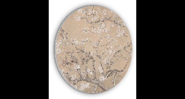 Akoestisch wandpaneel rond 30x30 cm - Vilt schilderij Amandelbloesem - Kunst - Van Gogh - Beige - Ronde akoestische panelen - Geluidsdempende wanddecoratie - Geluidsisolatie wandcirkel - Muurdecoratie geluidspanelen