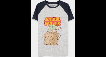 Star Wars - The Mandalorian Raglan Kinder T-shirt - Kids 122 - Grijs/Blauw