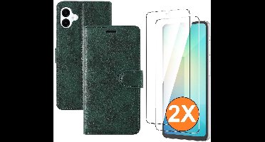 Hoesje geschikt voor Samsung Galaxy A07 hoesje Groen pasjeshouder telefoon hoes - Met screenprotector tempered glass voor Galaxy A07 4G / 5G - 2x