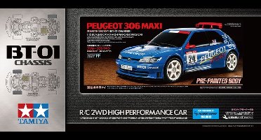 Tamiya Modelbouwpakket Auto - 47513 RC Auto - Peugeot 306 Maxi - BT-01 - Voorgelakte Carrosserie RC Plastic - 1:10 - Modelbouw