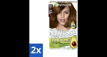 2 x Garnier - Nutrisse Ultra Crème 4.3 - Haarkleuring - Goudbruin - Intens Voedend - Permanente Kleur - Goudbruine Haarkleur - Permanente Haarkleur - Haarkleuring - Nutrisse Ultra Crème - Grijsdekking