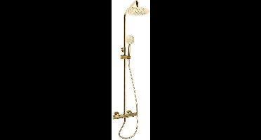 Regendouche – Douche Set – Douchepakket – Douchekolom – Douche Systeem – Thermostaat – Gouden Messing Afwerking – 20 cm Draaibare Topdouche – Instelbare Sproeistanden
