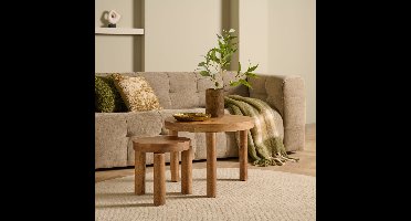 Salontafel Set Caen - Mangohout - Naturel - 60x35x60 / 35x45x35 cm (BxHxD) - Kleur Raw Natural