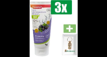 Beaphar Bio Shampoo Tube bij Jeuk 200 ml - 3 Stuks - Inclusief PetsHome Goudkleurige Adreskoker