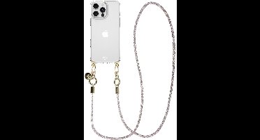 AVY Case geschikt voor Apple iPhone 14 Pro | Transparant Hoesje Met Telefoonkoord 120CM | Crossbody Silver Spark Long