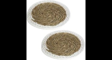 Gerimport Pannenonderzetter - Set van 4x stuks - zeegras - rond - D24 cm - naturel/wit - stevig - decoratief