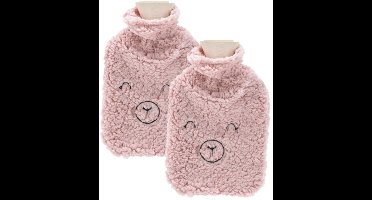 Home & Styling Warmwaterkruik - 2x - 2L - roze - kruik met hoes - big - dierenkruik