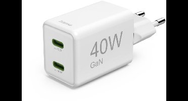 Hama 40W GaN Snellader - 2x USB-C PD/QC - mini - Wit