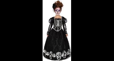 Zwarte Jurk Versierd Met Doodshoofden Day Of The Dead Meisje