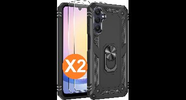Hoesje Geschikt voor Samsung Galaxy A25 Hoesje Zwart Anti-Shock Hybrid Armor hoesje - met screenprotector Galaxy A25 5G - 2 pack