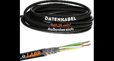 10 meter Lapp 1030479 LiYCY afgeschermde stuurstroomkabel 8x0,25 mm² I UV-bestendig I signaalkabel 8 aders I datakabel voor buitengebruik I soldeerkabel I LED aansluitkabel I zwarte aansluitkabel