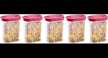 Plasticforte Voedselcontainer strooibus - 5x - roze - inhoud 1 liter - kunststof - 15 x 7 x 19 cm