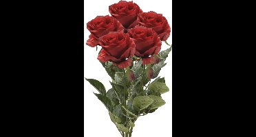 Emerald Kunstbloem roos Simone - 5x - rood - 73 cm - decoratie bloemen