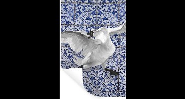 Muurstickers - Sticker Folie - Zwaan - Kunst - Delfts blauw - Schilderij - Oude meesters - 20x30 cm - Plakfolie - Muurstickers Kinderkamer - Zelfklevend Behang - Zelfklevend behangpapier - Stickerfolie