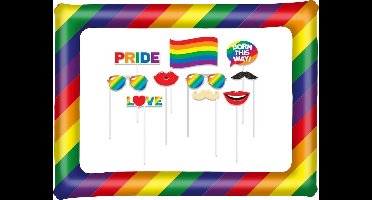 Foto prop set met frame - regenboog multi kleuren - gay pride regenboog thema - 11-delig - photo booth accessoires