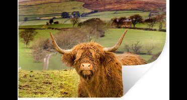 Muurstickers - Sticker Folie - Schotse Hooglander - Berg - Herfst - 30x20 cm - Plakfolie - Muurstickers Kinderkamer - Zelfklevend Behang - Zelfklevend behangpapier - Stickerfolie