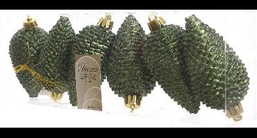 Dennenappels Glitter (8cm) Multi 6 Stuks Pine Green