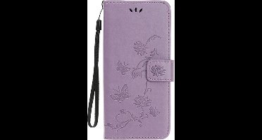 Shop4 - Xiaomi Mi Note 10 Hoesje - Wallet Case Vlinder Patroon Paars