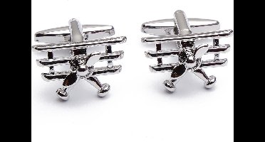 Manchetknopen - Vliegtuig Dubbeldekker Klein Sportvliegtuig