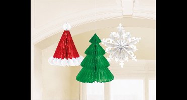 Amscan - Hangdecoratie Kerstman, Kerstmuts, Sneeuwvlok (3 stuks)